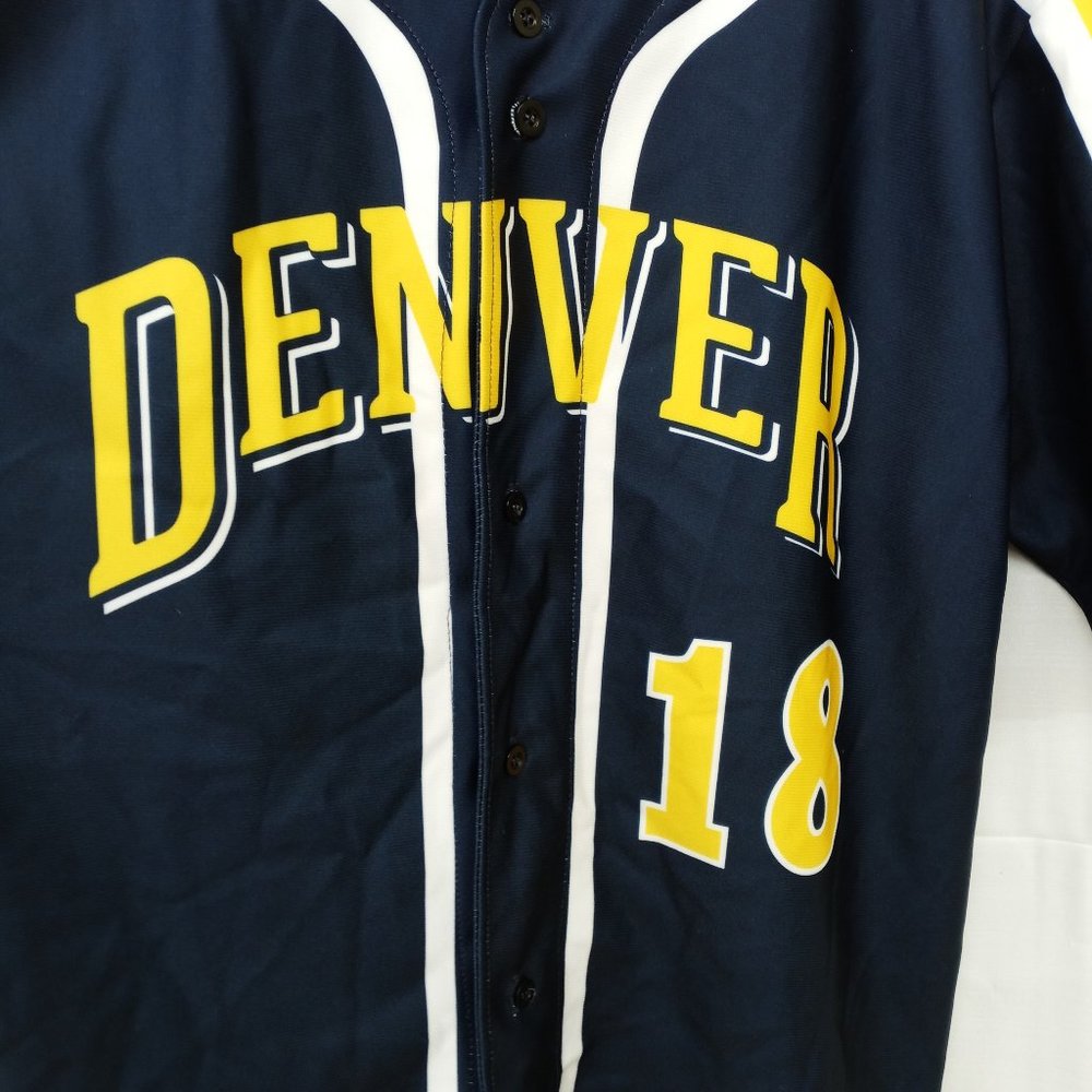 Denver Dragons Alleson Blue Yellow #18 Button Down Jersey size Large - Picture 2 of 7
